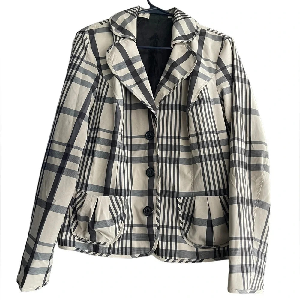 ORLY Front Buttons Like Burberry Pattern Style Blazer Size Large